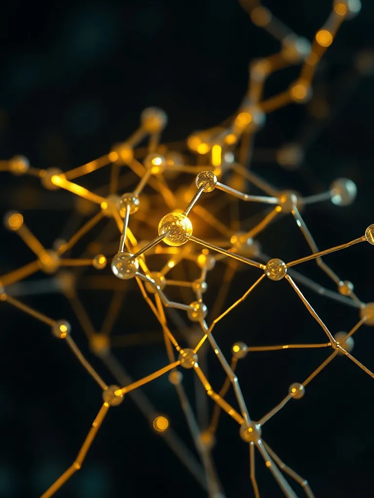 Close-up of a high-tech glass neural network structure with