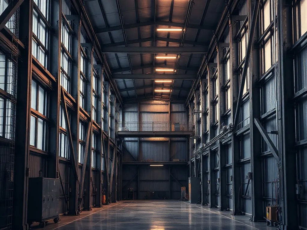 A minimalist, high-contrast industrial interior with clean l